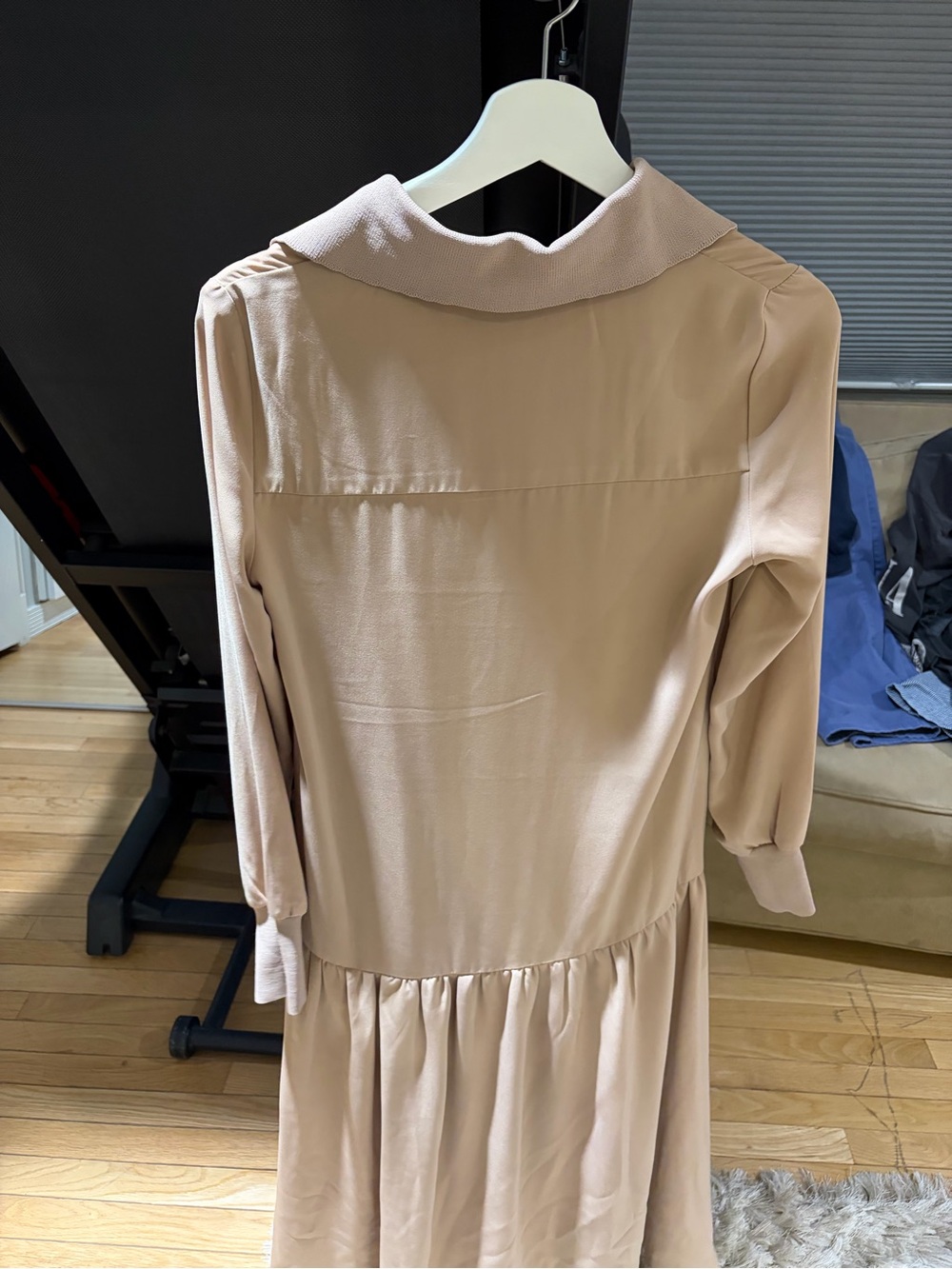 Beige Button-Front Long Sleeve Shirt Dress - Picture 3 of 3